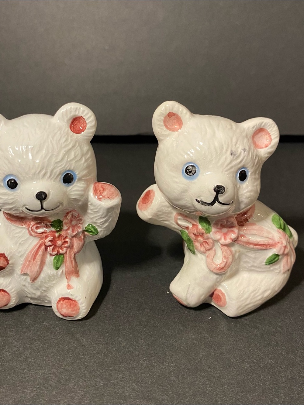 Vintage White Handpainted Ceramic Bear Salt & Pepper Shakers Cottagecore